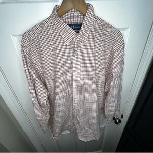 Ralph Lauren Men’s X Large Button Up Shirt Gingham Classic Fit Orange Blue XL